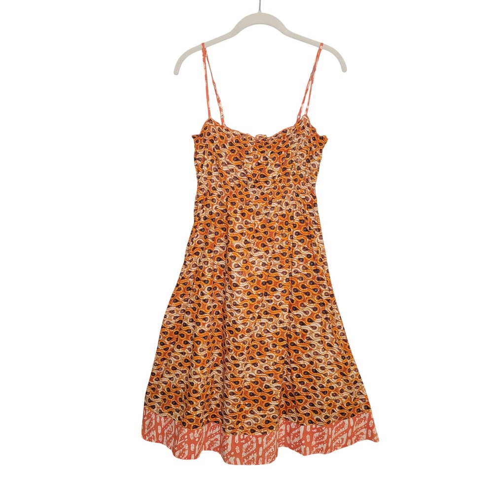 Old Navy Paisley Smocked Boho Cotton Sundress Womens Size M Orange Strappy Batik